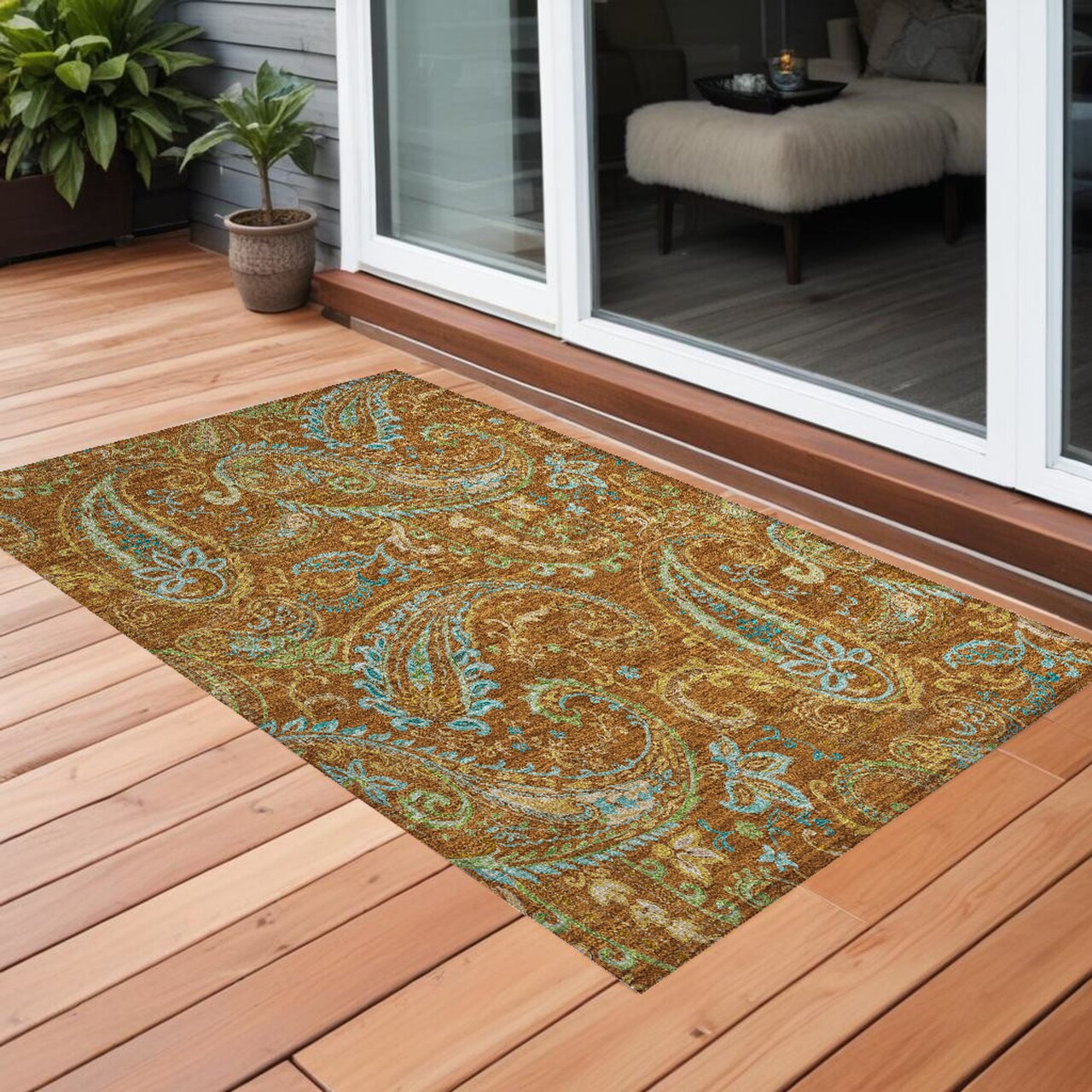 Edge Collections - 3' x 5' - Orange - Washable Non-Skid Indoor Outdoor Area Rug with Paisley Design - 1 Piece